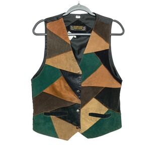 Vintage Don't Stop Leather Suede Vest Mens Size M Western Style Patches
